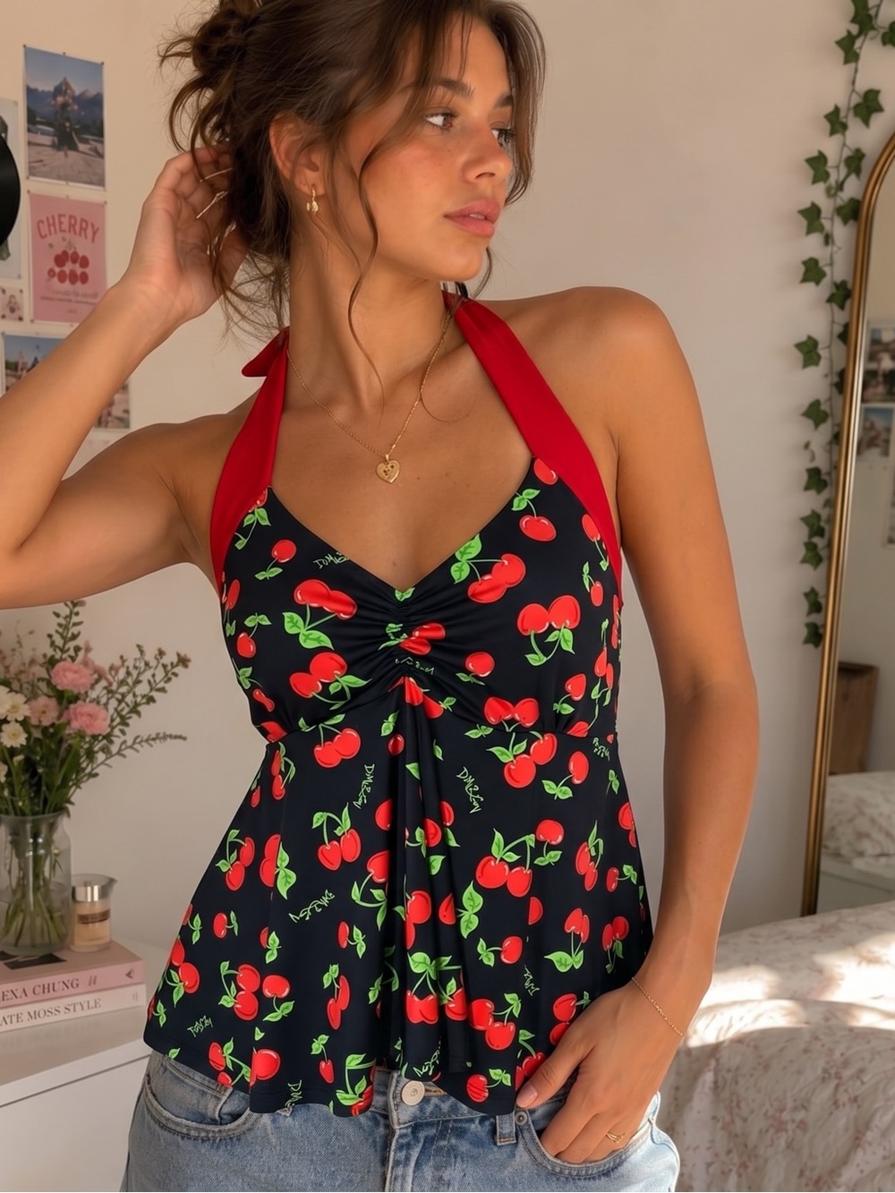 Y2K DEMI LOON Retro Cherry Halter Tank